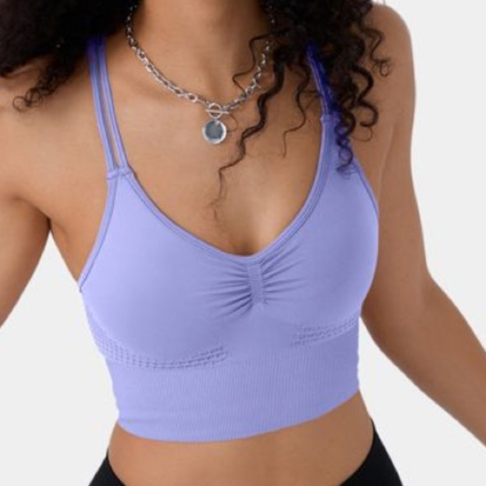 Seamless Flow Low Support Ruched Double Straps Backless Crisscross Sports Bra